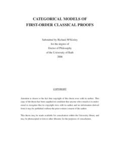 CATEGORICAL MODELS OF FIRST-ORDER CLASSICAL PROOFS