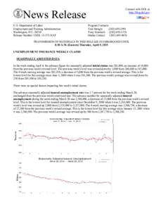 News Release U.S. Department of Labor Employment and Training Administration Washington, D.CRelease Number: USDLNAT