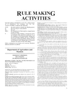 RULE MAKING ACTIVITIES Each rule making is identified by an I.D. No., which consists of 13 characters. For example, the I.D. No. AAME indicates the following: