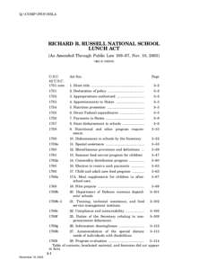 Q:\COMP\FNS\NSLA  RICHARD B. RUSSELL NATIONAL SCHOOL LUNCH ACT [As Amended Through Public Law 109–97, Nov. 10, 2005] TABLE OF CONTENTS