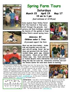 Spring Farm Tours March 15 Saturdays April 19
