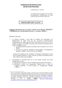 COMMISSION de SURVEILLANCE  du SECTEUR FINANCIER     Luxembourg, le 7 avril 2015