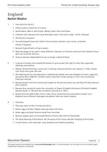 Pre-Intermediate Level 	  Points For Understanding Answer Key England Rachel Bladon