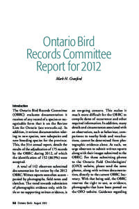 Ontario Bird Records Committee Report for 2012 Mark H. Cranford  Introduction