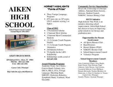 AIKEN HIGH SCHOOL School Improvement Council Annual Report[removed]