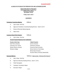 Illinois State Educator Preparation and Licensure Board (SEPLB) Meeting Agenda - April 4, 2014