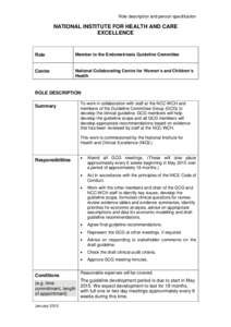 Role description and person specification  NATIONAL INSTITUTE FOR HEALTH AND CARE EXCELLENCE  Role