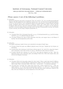 Institute of Astronomy, National Central University PHD QUALIFYING EXAMINATION — STELLAR ASTROPHYSICS 29th May, 2006  Please answer 5 out of the following 6 problems.