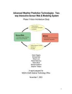 Advanced Weather Prediction Technologies: Twoway Interactive Sensor Web & Modeling System Phase II Vision Architecture Study Glenn Higgins Michael Kalb Robert Lutz