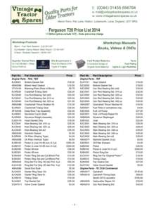 Ferguson T20 Price List[removed]1st Edition (prices exclude VAT) – Some prices may change Part No