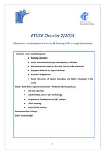 ETUCE CircularInformation concerning the Education & Training 2020 strategic framework European Union education policy 