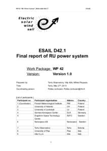 WP 42 “RU Power System”, Deliverable D42.ESAIL  ESAIL D42.1 Final report of RU power system Work Package: WP 42 Version: