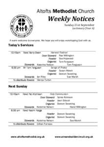 Altofts Methodist Church  Weekly Notices Sunday 21st September Lectionary (Year A)