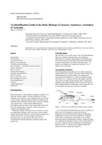 Museum Victoria Science Reports 16: 1–[removed]ISSN[removed]http://www.museum.vic.gov.au/sciencereports/ An Identification Guide to the Brine Shrimps (Crustacea: Anostraca: Artemiina) of Australia