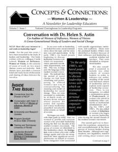 CONCEPTS & CONNECTIONS: — Women & Leadership — A Newsletter for Leadership Educators Volume 3 Issue 1  National Clearinghouse for Leadership Programs