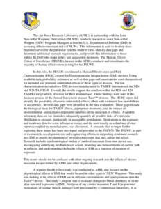 Law enforcement / Taser / Medical emergencies / Risk management / X26 / Ventricular fibrillation / Risk assessment / Air Force Research Laboratory / Taser safety issues / Non-lethal weapons / Technology / Security