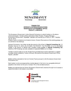 NUNATSIAVUT Kavamanga Government  TENDER FOR