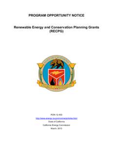 Program Opportunity Notice PON[removed]Renewable Energy and Conservation Planning Grants (RECPG)