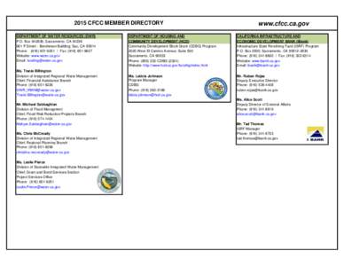 2015 CFCC MEMBER DIRECTORY DEPARTMENT OF WATER RESOURCES (DWR) P.O. Box; Sacramento, CAP Street - Bonderson Building; Sac, CAPhone: (Fax: (Website: www.water.ca.gov