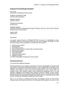 Chapter 27. Analog VLSI and Biological Systems  Analog VLSI and Biological Systems RLE Group Analog VLSI and Biological Systems Group Academic and Research Staff