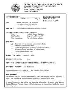 DEPARTMENT OF HUMAN RESOURCES SENIOR & DISABLED SERVICES DIVISION 500 Summer Street NE Salem, Oregon[removed]Phone: ([removed]