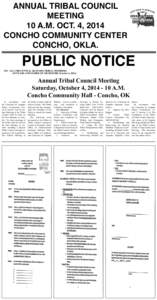ANNUAL TRIBAL COUNCIL MEETING 10 A.M. OCT. 4, 2014 CONCHO COMMUNITY CENTER CONCHO, OKLA.