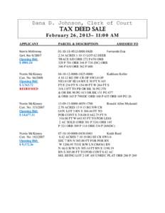 Dana D. Johnson, Clerk of Court TAX DEED SALE February 26, 2013– 11:00 AM APPLICANT