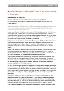 28. August 2013________________Offener Brief von Mairead Maguire www.forumaugsburg.de  Seite 1 Nobelpreisträgerin: Sag „Nein“ zum Krieg gegen Syrien