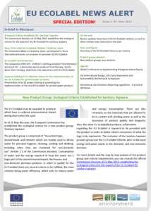 EU ECOLABEL NEWS ALERT SPECIAL EDITION! Issue n◦ 87, June[removed]In brief in this issue: