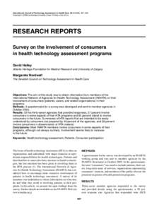 International Journal of Technology Assessment in Health Care, 22:[removed]), 497–499. c 2006 Cambridge University Press. Printed in the U.S.A. Copyright  RESEARCH REPORTS Survey on the involvement of consumers
