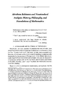 Joseph W Dauben  Abraham Robinson and Nonstandard Analysis: History, Philosophy, and Foundations of Mathematics