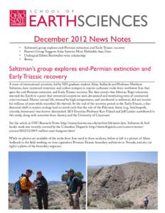 S C H O O L  O F EARTHSCIENCES December 2012 News Notes