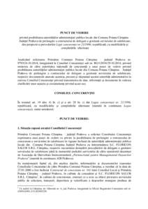 PUNCT DE VEDERE privind posibilitatea autorităţilor administraţiei publice locale din Comuna Poiana Câmpina – Judeţul Prahova de prelungire a contractului de delegare a gestiunii serviciului de salubrizare, din pe