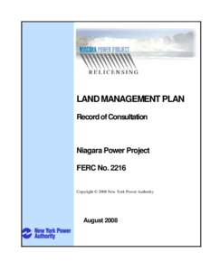 LAND MANAGEMENT PLAN Record of Consultation Niagara Power Project FERC No[removed]Copyright © 2008 New York Power Authority