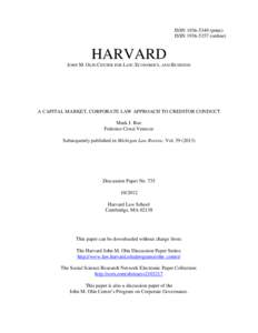 ISSN[removed]print) ISSN[removed]online) HARVARD JOHN M. OLIN CENTER FOR LAW, ECONOMICS, AND BUSINESS