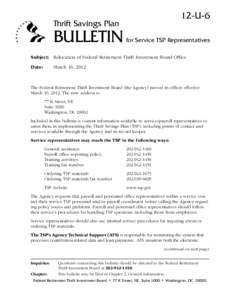 12-U-6  Thrift Savings Plan BULLETIN