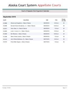 Court of Appeals Oral Argument Calendar  September 2018 Case#  Case Name