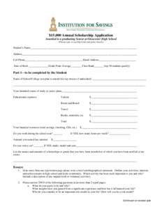 $15,000 Annual Scholarship Application Awarded to a graduating Senior at Gloucester High School (Please type or use black ink and print clearly) Student’s Name___________________________________________________________