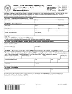 ARIZONA STATE RETIREMENT SYSTEM (ASRS)  PLEASE PRINT ABANDONED MONIES FORM UNCASHED CHECKS