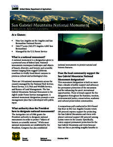 San Gabriel Mountains National Monument Frequently Asked Questions At a Glance: • • •