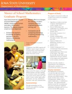 Department of Mathematics  Master of School Mathematics Graduate Program Iowa State University’s Master of School Mathematics