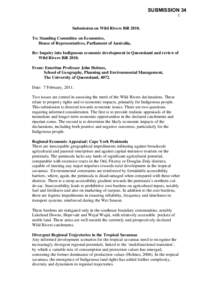 SUBMISSION 34 1 Submission on Wild Rivers Bill[removed]To: Standing Committee on Economics, House of Representatives, Parliament of Australia,