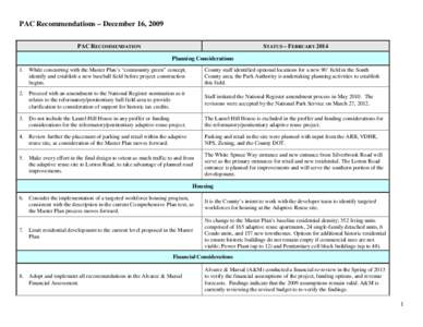 Laurel Hill PAC Recommendations Status Feb 2014