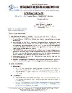 NDRRMC Update SitRep No. 2 for Tropical Storm KABAYAN (Muifa)