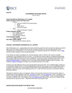 Office of Public Affairs Government Relations Issue #5 GOVERNMENT RELATIONS UPDATE May 19, 2010