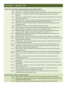List of Posters  Presenter - Title Session I Posters: Genetics, Breeding and Conservation of Poplar & Willow S1-P1 Alwin Janssen - Breeding of tetraploid aspen for dry land sites