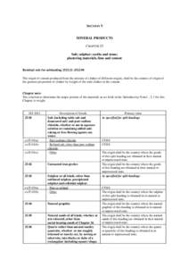 SECTION V  MINERAL PRODUCTS CHAPTER 25 Salt; sulphur; earths and stone; plastering materials, lime and cement