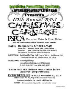 Revolution Powerlifting Syndicate & RYCHLAKPOWERSYSTEMS.COM Presents 10 th Annual RPS