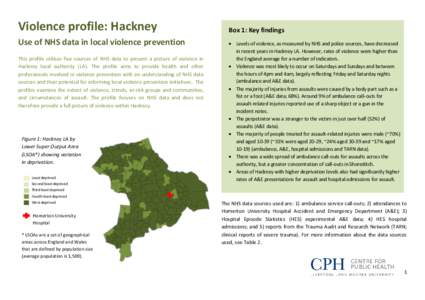 Violence profile: Hackney Use of NHS data in local violence prevention This profile utilises five sources of NHS data to present a picture of violence in Hackney local authority (LA). The profile aims to provide health a