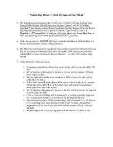 Suisun Bay Reserve Fleet Agreement Fact Sheet The United States Government has reached an agreement with Arc Ecology, San Francisco BayKeeper, Natural Resources Defense Council, and the California